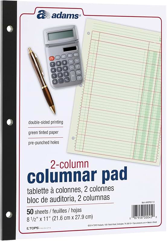 Green 2-Column Ledger Pad, 8.5" x 11", 100 Pages