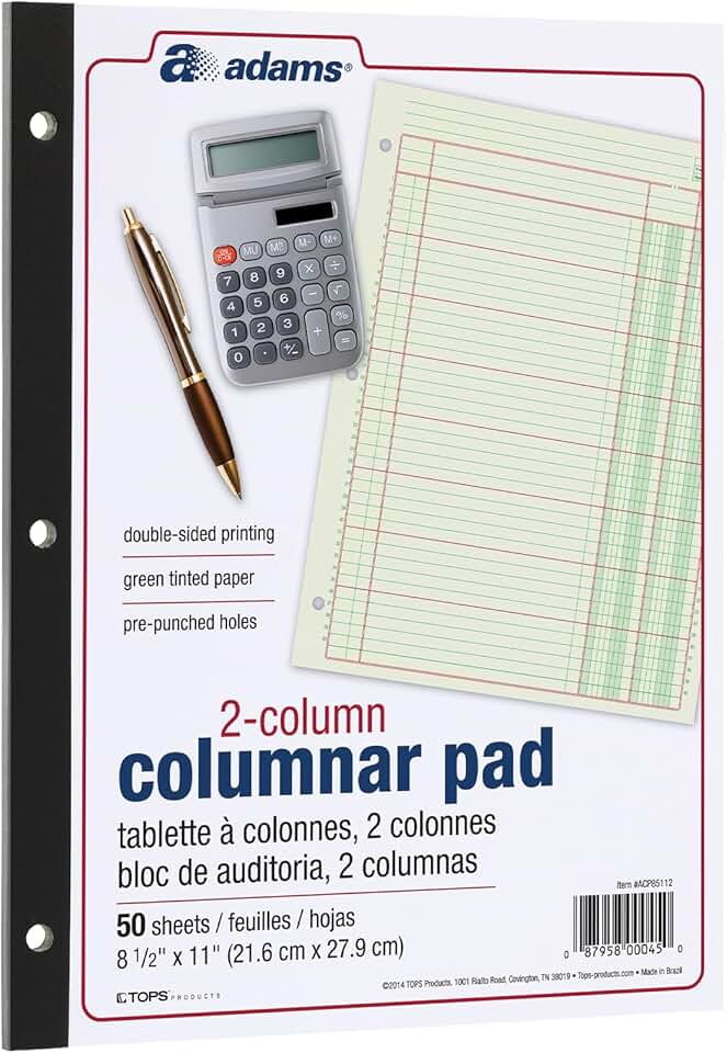 Green 2-Column Ledger Pad, 8.5" x 11", 100 Pages