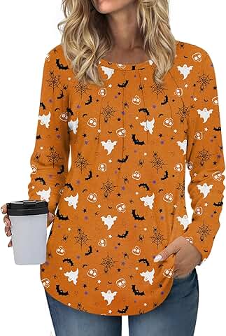 Women's Long Sleeve Casual Pleated Tunic Top