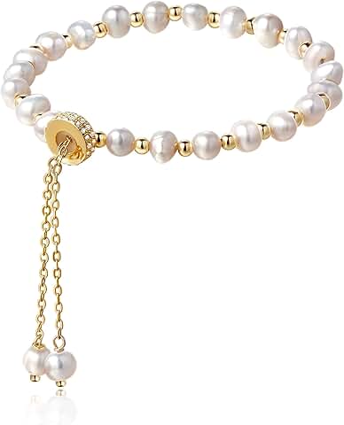 Adjustable 14K Gold Filled Pearl Chain Bracelet for Women