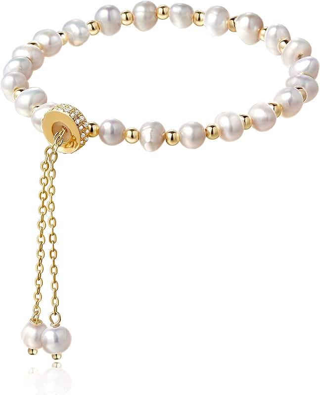 Adjustable 14K Gold Filled Pearl Chain Bracelet for Women