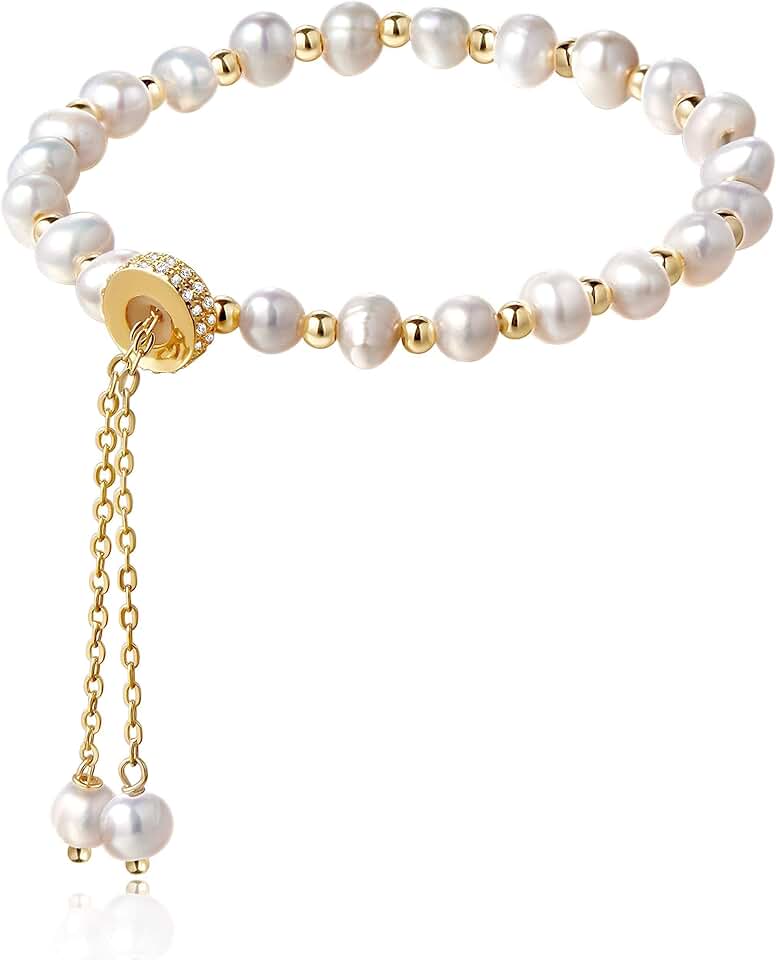 Adjustable 14K Gold Filled Pearl Chain Bracelet for Women