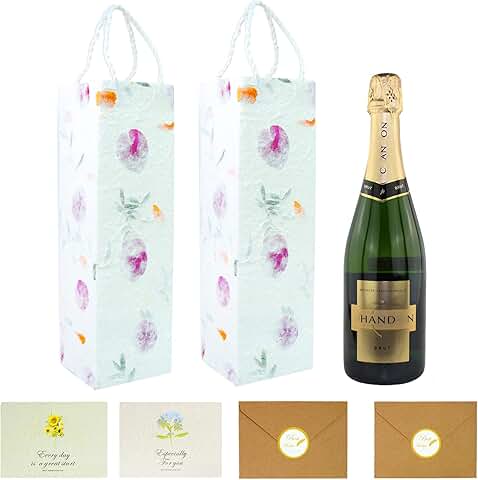 Set of 2 wine bottle gift bags with cards
