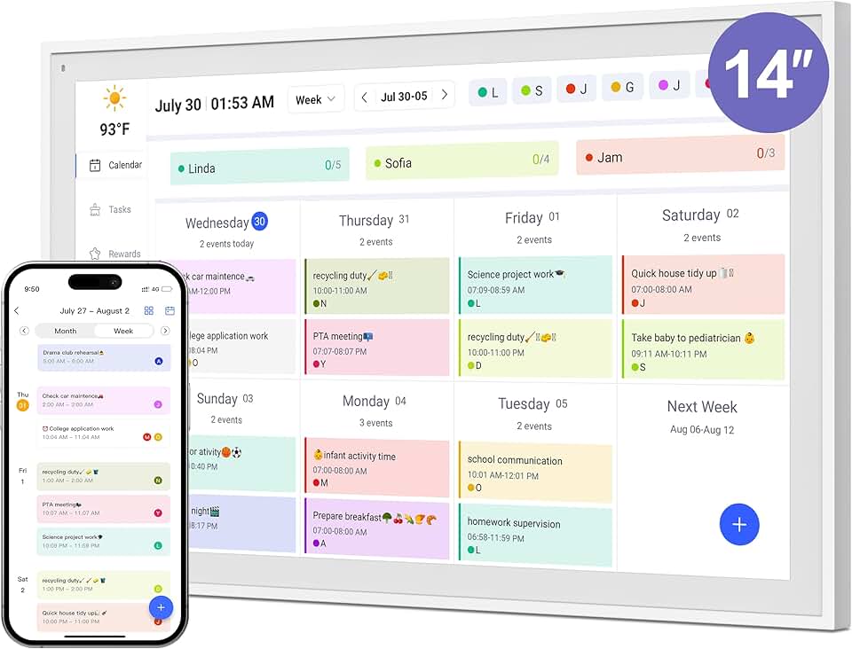 14-Inch Wall-Mount Digital Calendar with Touch Screen