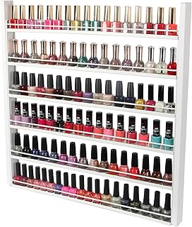 White wood nail polish organizer with 6 shelves for 100 bottles