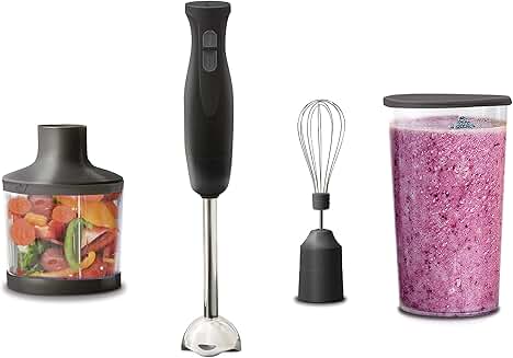 Heavy Duty Hand Blender with Whisk, Cup, and Chopper