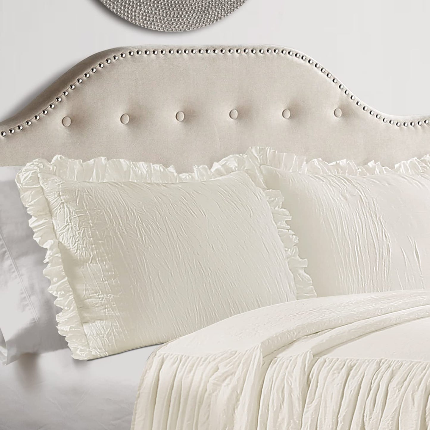 Ruffle Skirt Bedspread 3 Piece Set, California King, Ivory