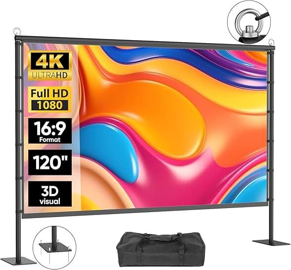 120-Inch Portable Outdoor Projector Screen with Stand