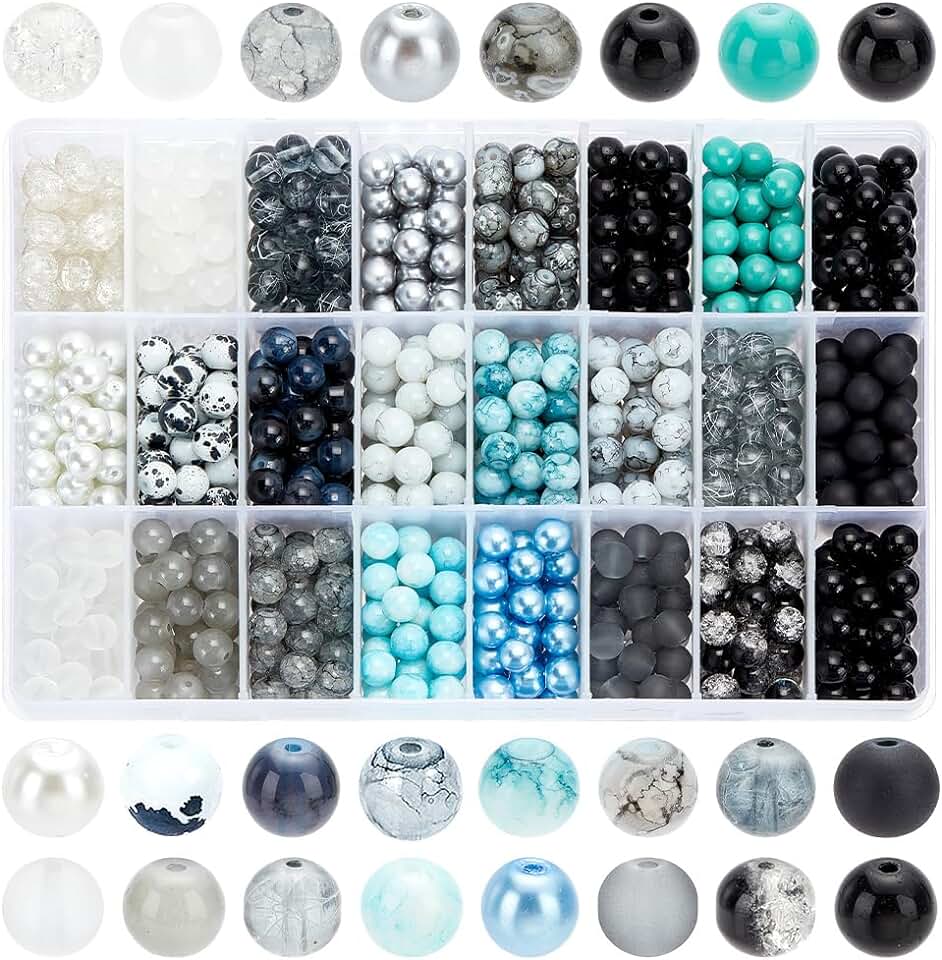 1080pcs 8mm Glass Beads in 24 Colors for Jewelry Making