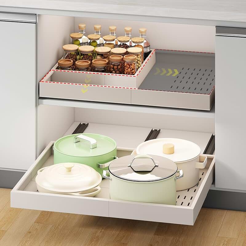 Adjustable Pull-Out Cabinet Organizer with 3 Rails