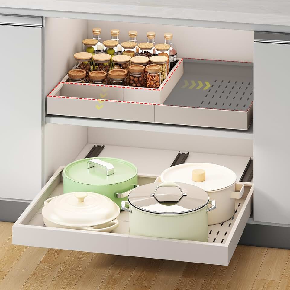 Adjustable Pull-Out Cabinet Organizer with 3 Rails
