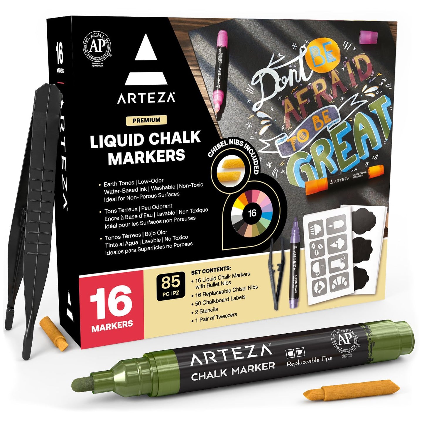Set of 16 Pastel Liquid Chalk Markers with Accessories