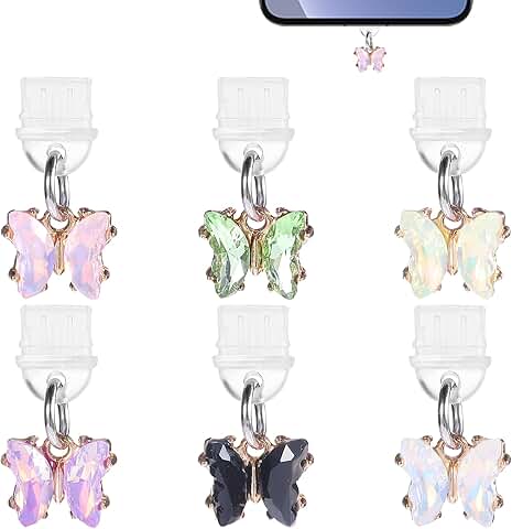 Six Butterfly USB-C Dust Plug Charms for Phones