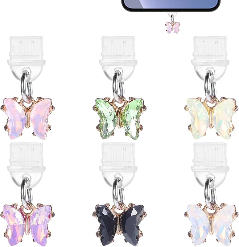 Six Butterfly USB-C Dust Plug Charms for Phones
