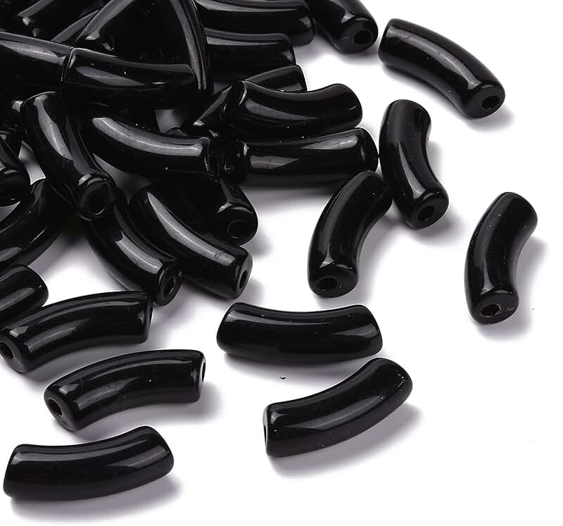 155pcs Black Acrylic Tube Beads for Jewelry Making