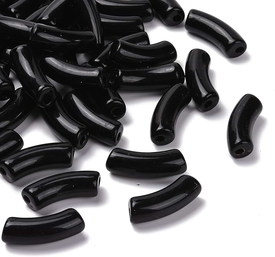 155pcs Black Acrylic Tube Beads for Jewelry Making