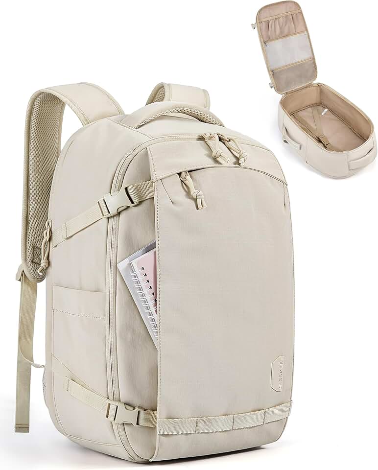Travel Backpack, 15.6 Inch Carry-On, Water Resistant, Beige