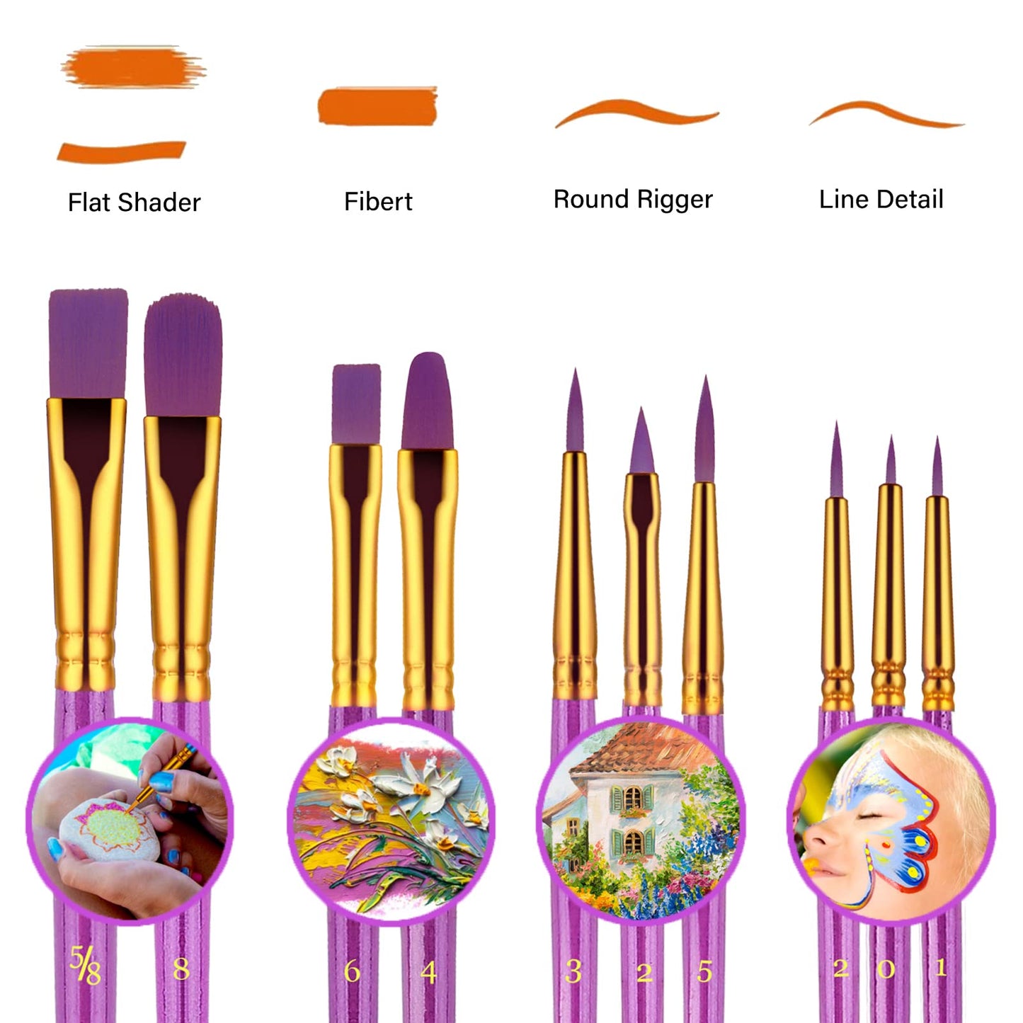 Paint Brushes Set 20 Pcs Assorted Sizes Purple