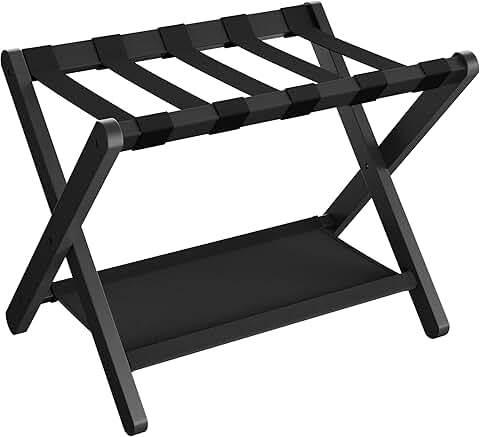 Folding Luggage Rack with Storage Shelf