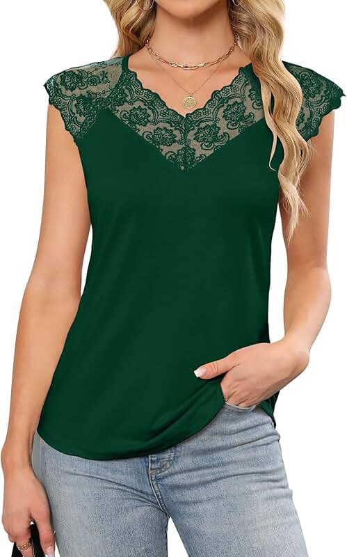 Women's Sleeveless Lace Floral Casual V-Neck Top