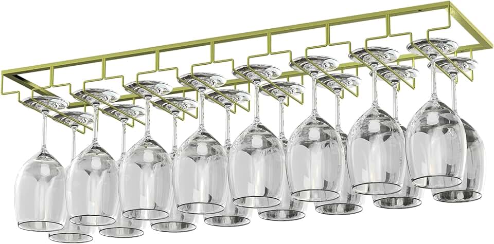 8-Row Under Cabinet Wine Glass Rack for Kitchen and Bar