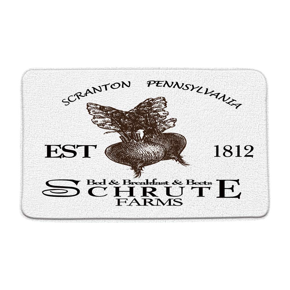 Retro Farms Bath Mat Bed Breakfast Beets Scranton Pennsylvania Est 1812 Schrute Simple Unique Office,Bathroom Decor Microfiber Memory Foam Backing Bath Rugs,16x24 Inch