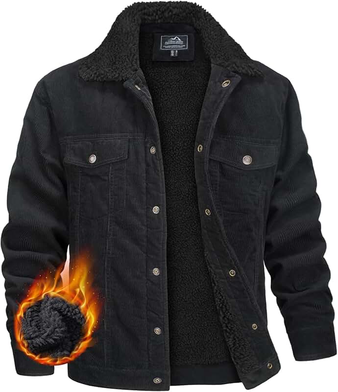Men's Corduroy Fleece Cargo Winter Jacket with Pockets