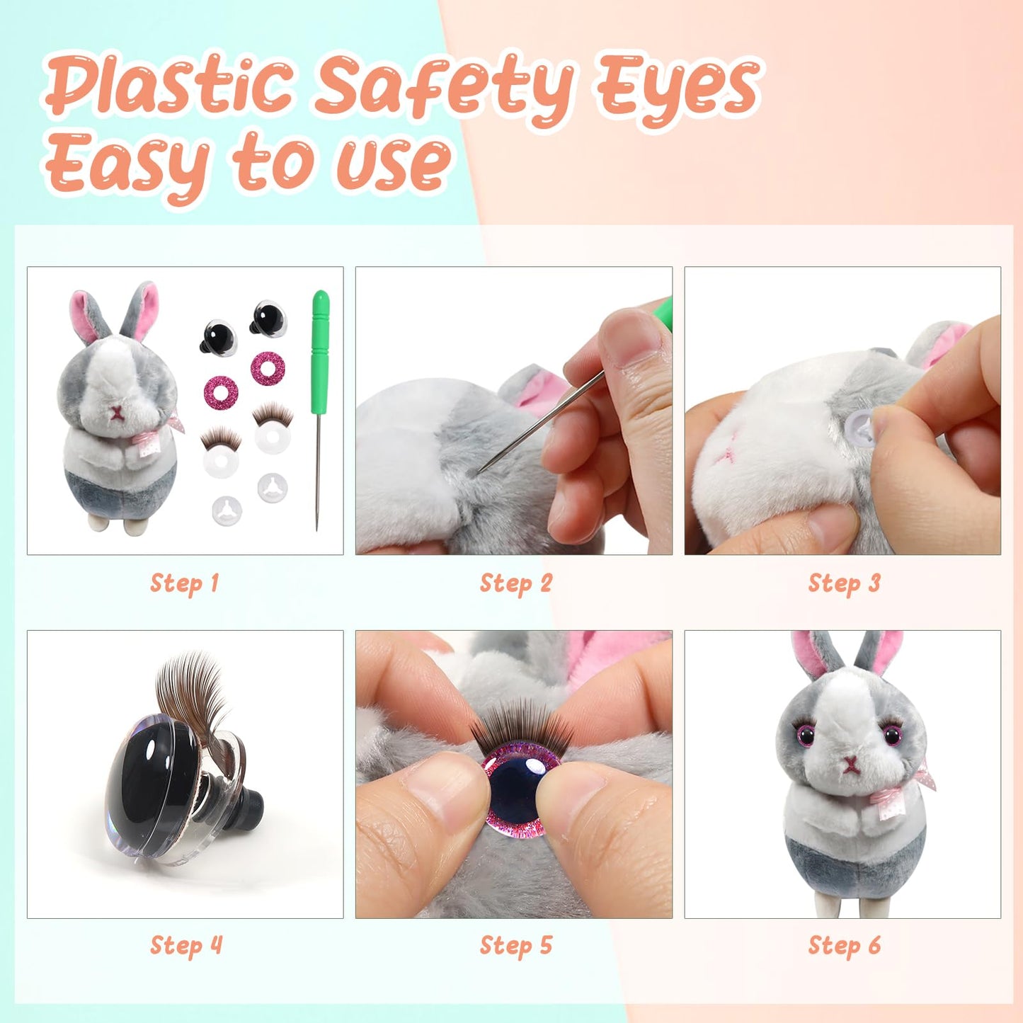 28pcs 12mm Plastic Safety Eyes with Brown Lashes and Glitter Paper Circles