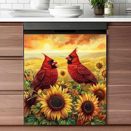 Red bird and sunflower kitchen magnet cover
