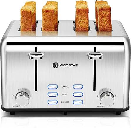 4-Slice Stainless Steel Toaster with Bagel and Reheat