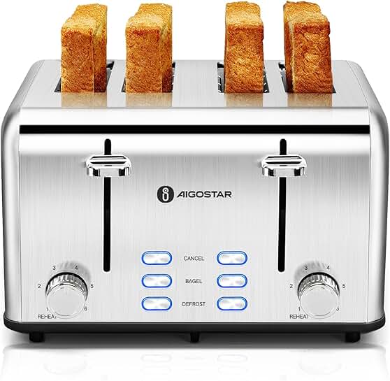 4-Slice Stainless Steel Toaster with Bagel and Reheat