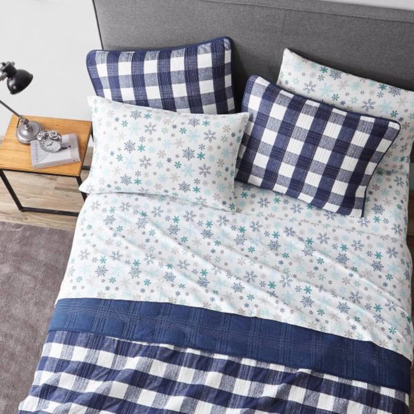  Queen Sheets, Cotton Flannel Bedding Set, Brushed For Extra Softness, Cozy Home Decor Tossed Snowflake, Queen)