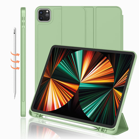 iPad Pro 12.9 Case 2021 with Pencil Holder, Trifold Stand, Auto Wake/Sleep, Matcha Green