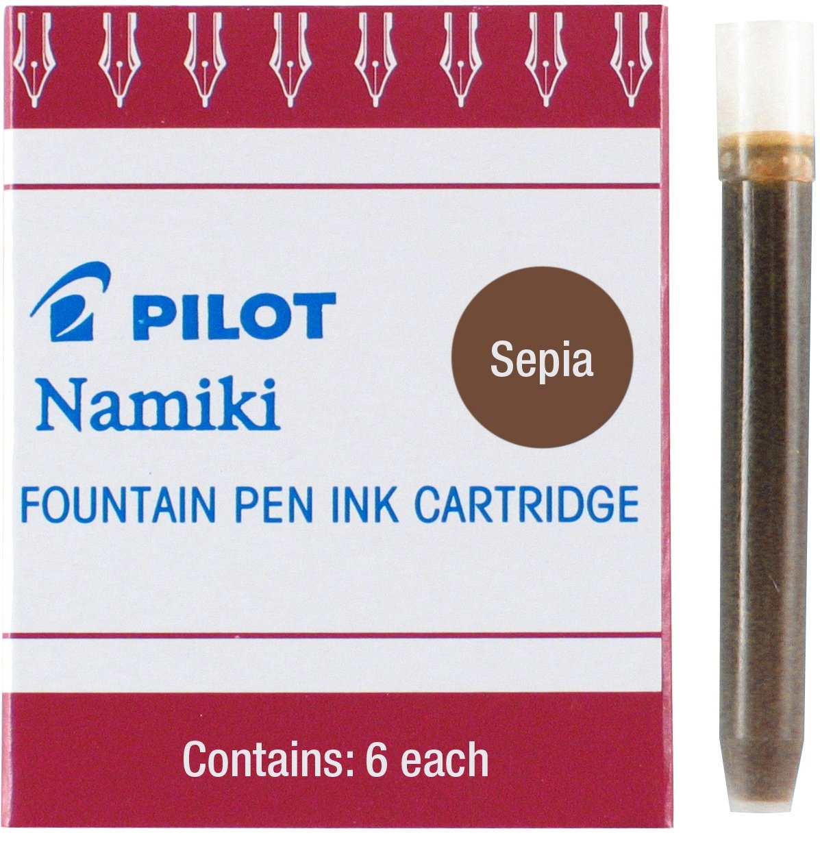 Sepia Fountain Pen Ink Cartridges, 6 Pack