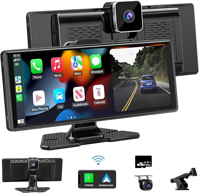 10.26" HD IPS Wireless Car Stereo with Dash Cam and GPS