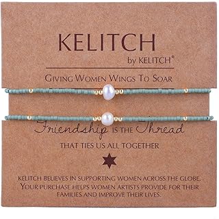 Set of 2 Boho Beaded Pearl Bracelets for Women