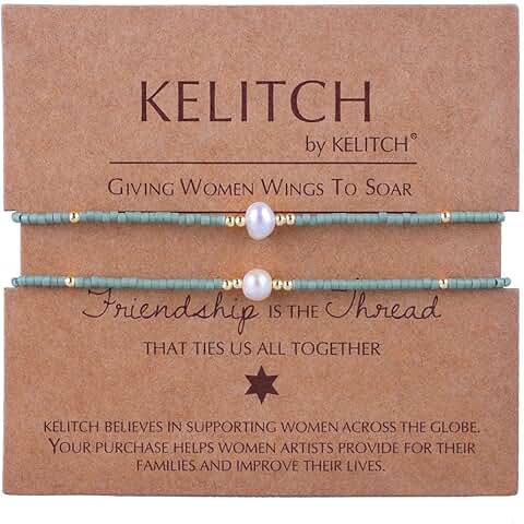 Set of 2 Boho Beaded Pearl Bracelets for Women