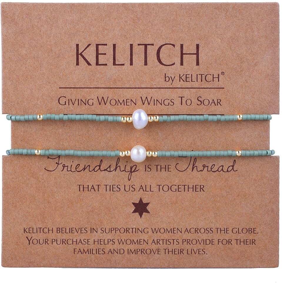 Set of 2 Boho Beaded Pearl Bracelets for Women