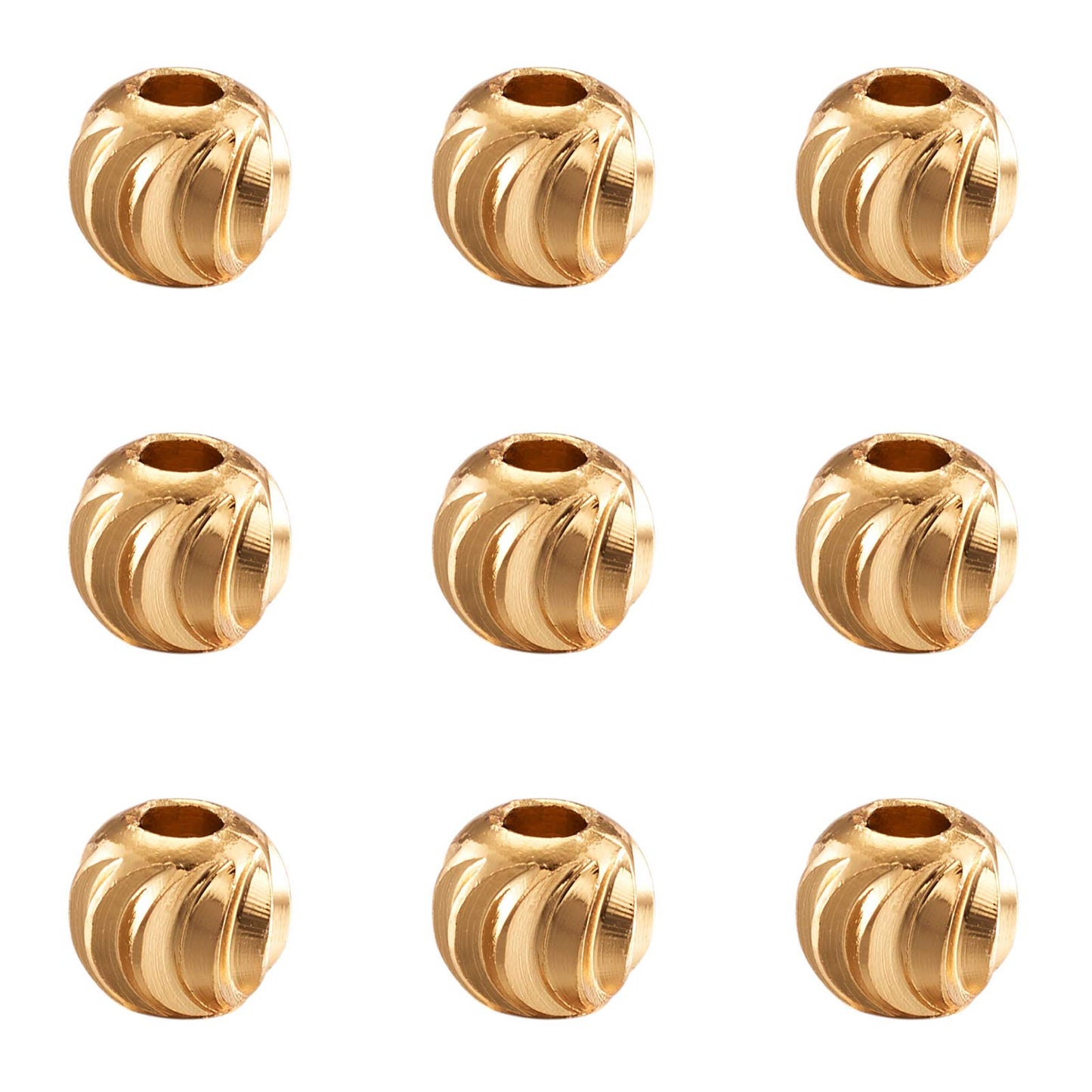 18K Gold Corrugated Round Beads for Jewelry Making