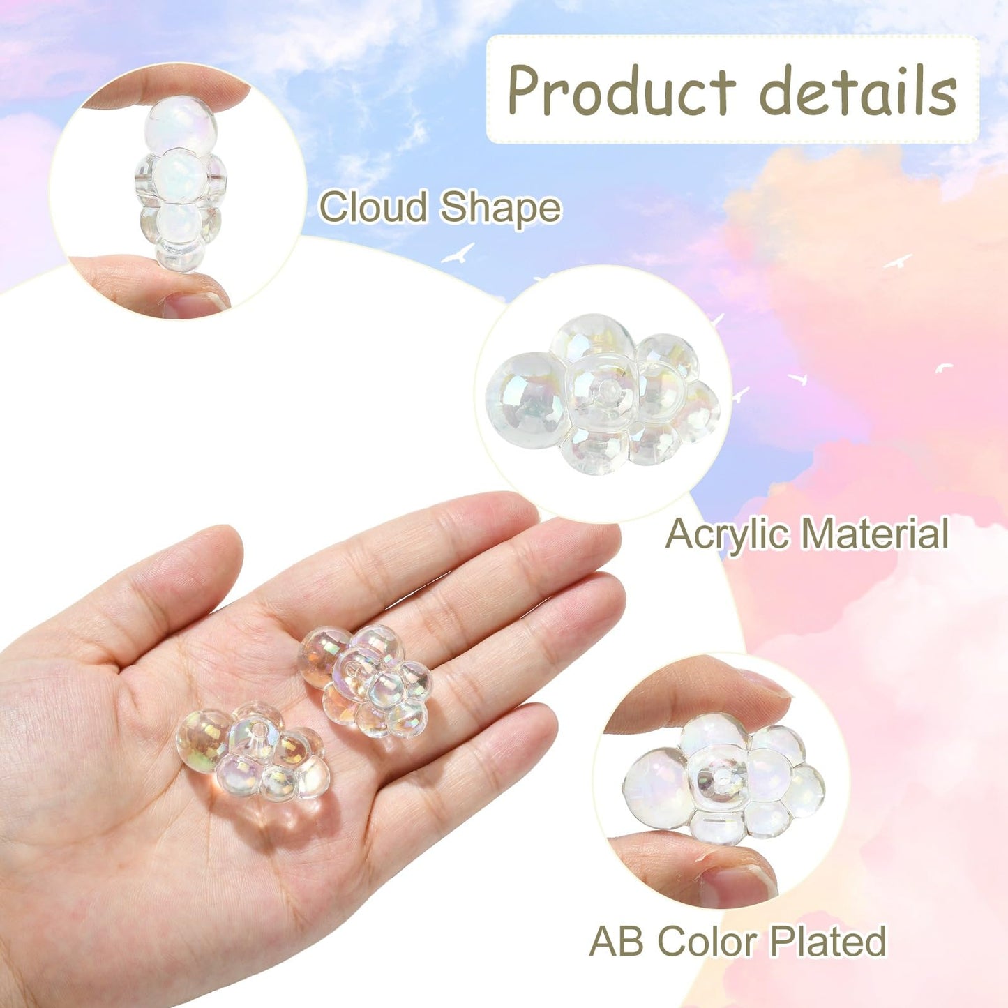 10 Pcs UV Plating Acrylic Cloud Beads for Jewelry Making