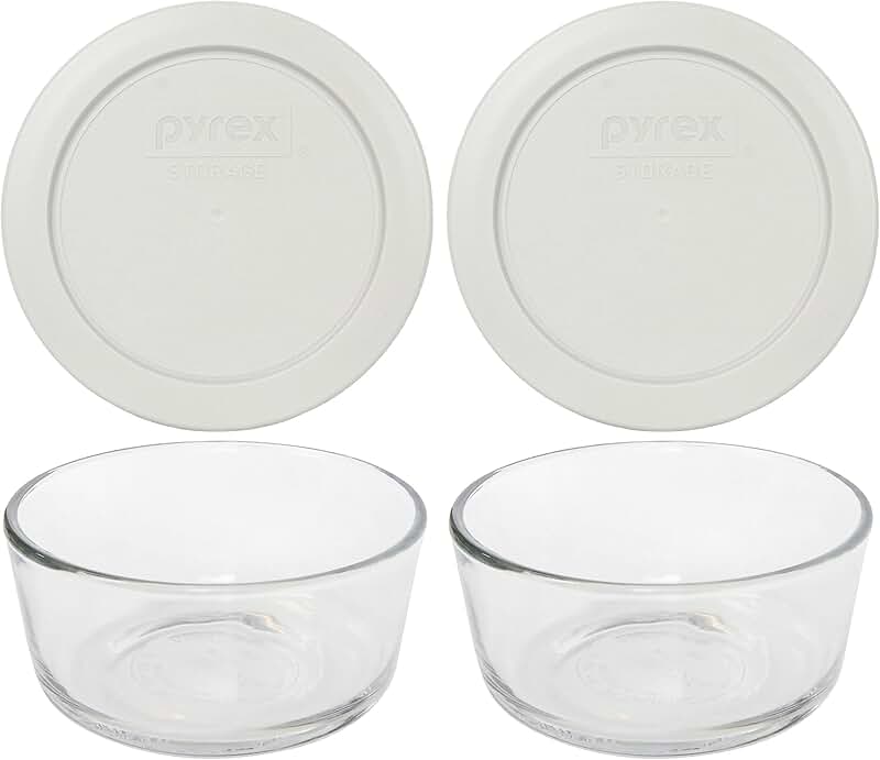 2 Glass Bowls and Silver Lids for Food Storage