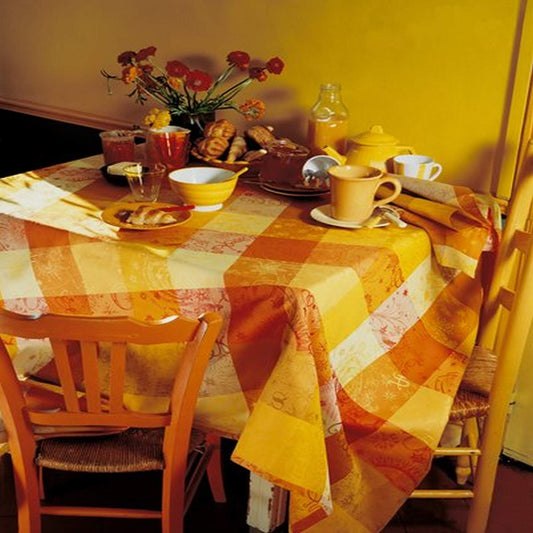 Thiebaut Mille Couleurs 100% two-ply twisted cotton 71-Inch Round Tablecloth, Soleil, Made in France