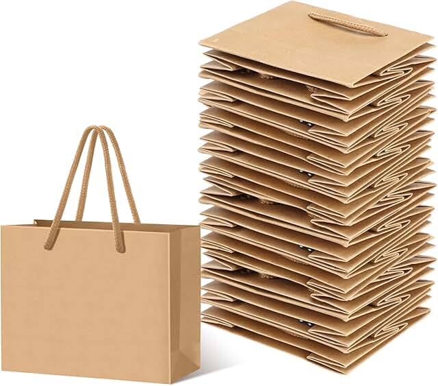 24 Small Brown Gift Bags with Handles