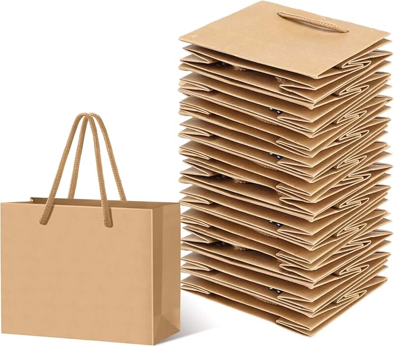 24 Small Brown Gift Bags with Handles