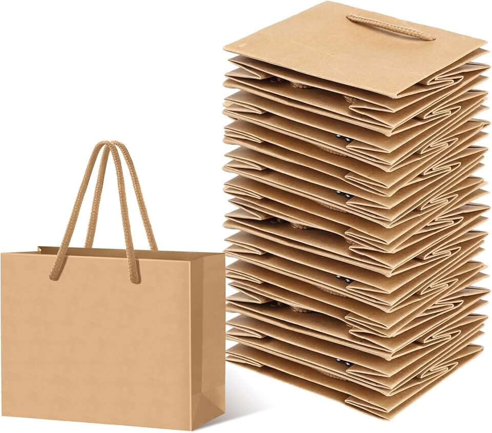 24 Small Brown Gift Bags with Handles