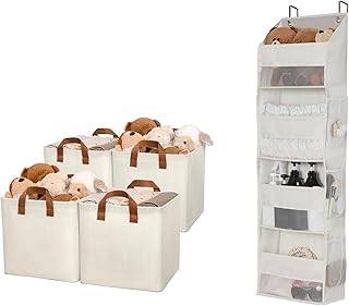 Bundle of 4 cube storage bins and 1 over door organizer