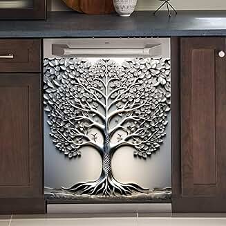 Silver Metal Tree of Life Dishwasher Cover 23x26 Inch