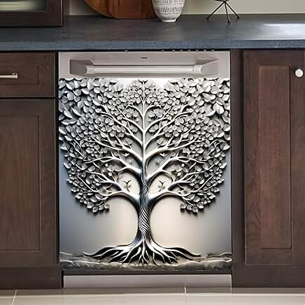Silver Metal Tree of Life Dishwasher Cover 23x26 Inch