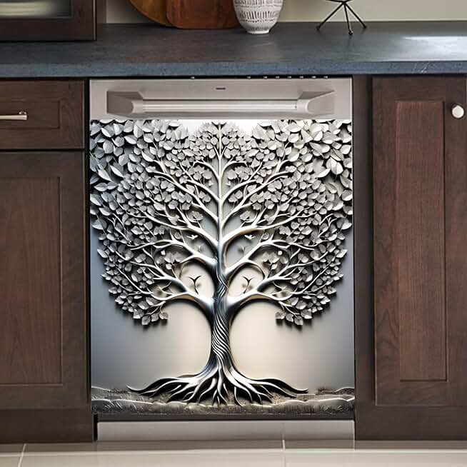 Silver Metal Tree of Life Dishwasher Cover 23x26 Inch