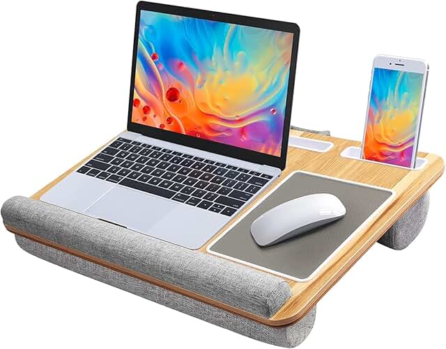 Wood Grain Lap Desk with Mouse and Phone Holders